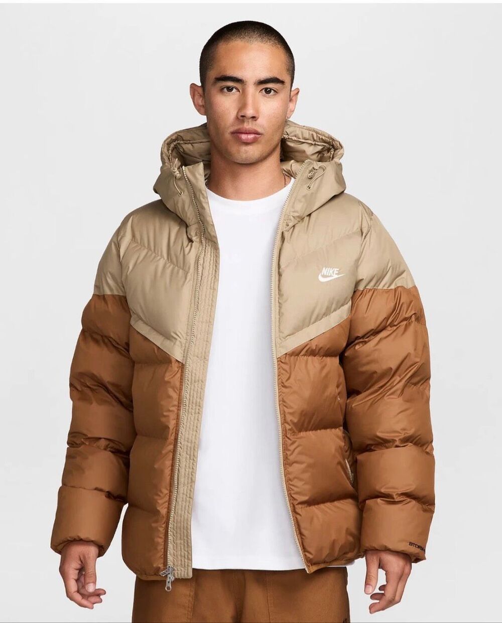 Nike Storm-FIT Storm Runner Puffer Jacket Brown Tan Hooded Mens M